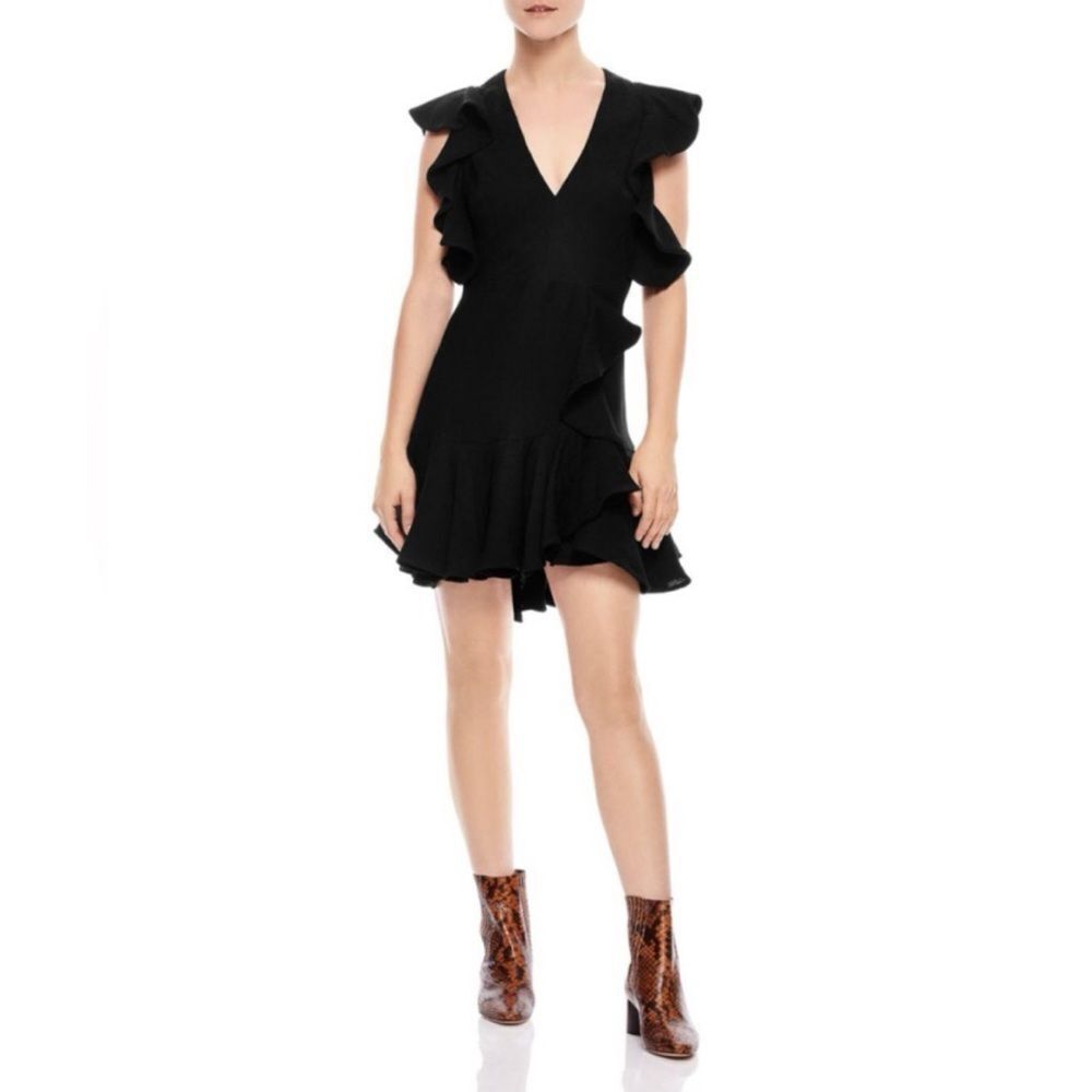 Sandro Elegant Black Mini Dress, US4 - Picture 2 of 13